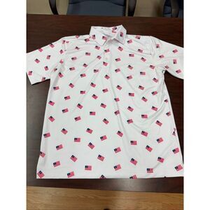 Bald Head Blue White American Flag with Golf Cart Mens White Albatross Polo- Med